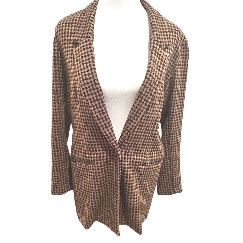 Old Navy Womens Brown Black Houndstooth Longline Knit Blazer Jacket Size L